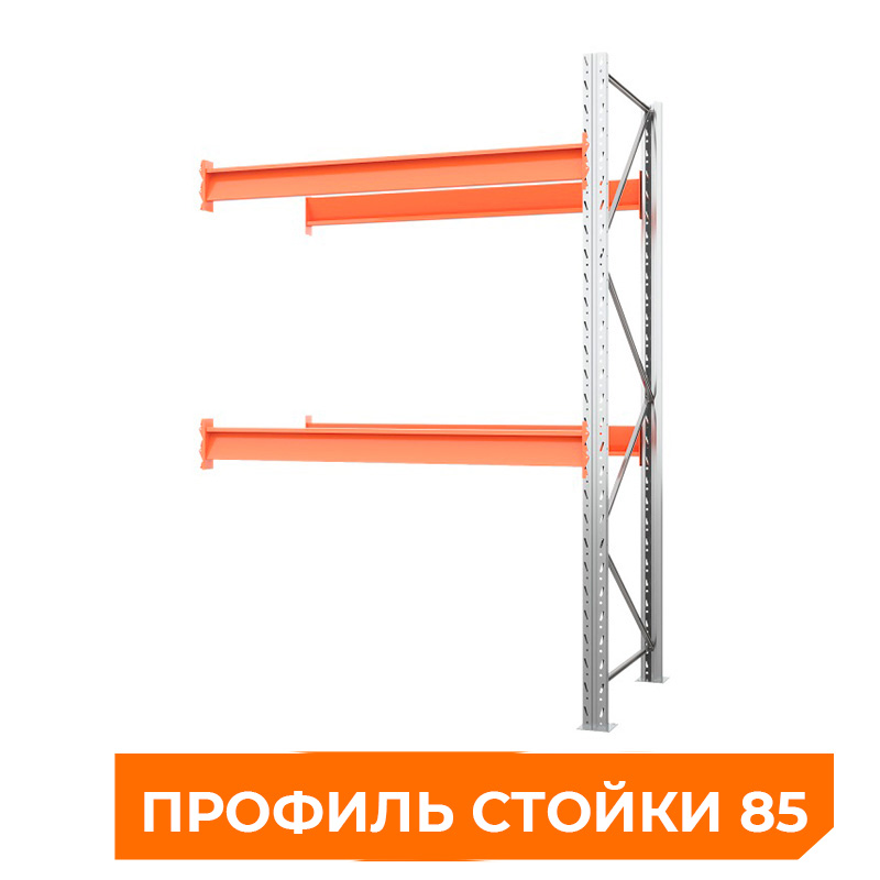 Секция приставная стеллажа металлического паллетного 2500х1800х1100 мм (85.1.5). Ярусы: пол+2