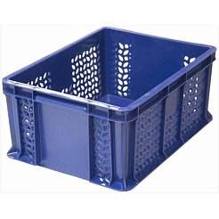 Пластиковый ящик универсальный перфорированный, дно сплошное 400х300х180 (Синий)